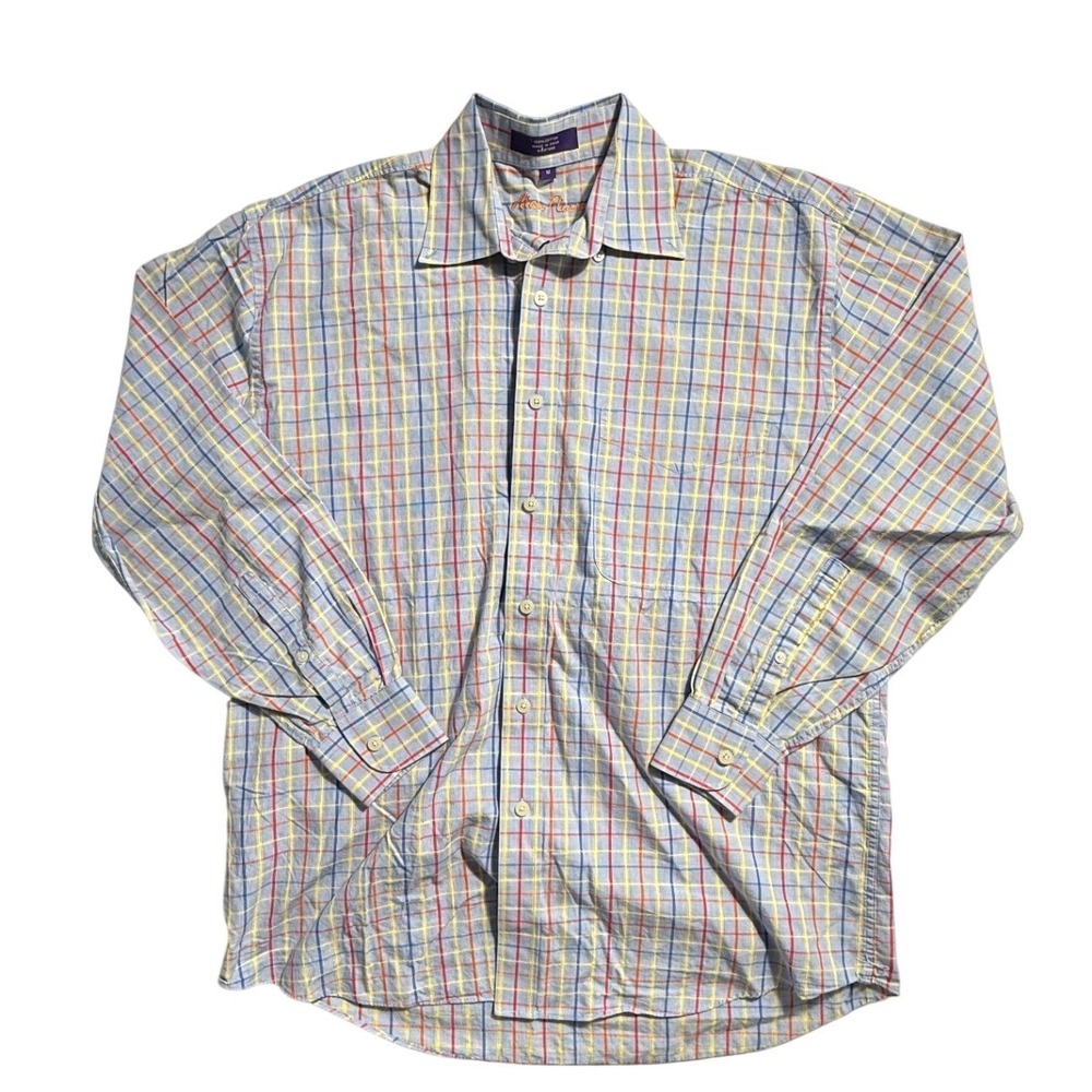 Alan Flusser Mens Blue/Red/Yellow Plaid‎ Cotton Shirt Size M Long Sleeve-1073
